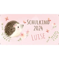 Banner zur Einschulung 100 x 50 cm  | Schulkind - Igel - Aquarell-Design