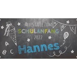 Banner zur Einschulung 100 x 50 cm - personalisierbar | Tafeloptik Schulanfang - blau