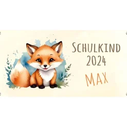 Banner zur Einschulung 100 x 50 cm  | Schulkind - Fuchs Aquarell-Design