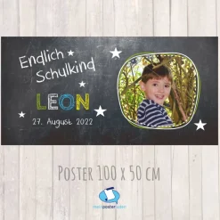Banner zur Einschulung 100 x 50 cm - mit Foto personalisierbar | Tafeloptik Sternchen