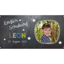 Banner zur Einschulung 100 x 50 cm - mit Foto personalisierbar | Tafeloptik Sternchen