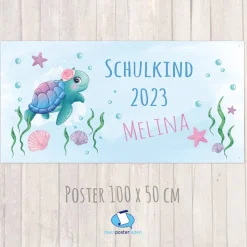 Banner zur Einschulung 100 x 50 cm  | Schulkind - Schildkröte Aquarell-Design