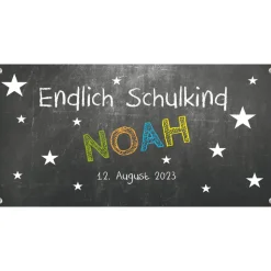 Banner zur Einschulung 100 x 50 cm - personalisierbar | Tafeloptik Sternchen - Endlich Schulkind