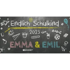 Banner zur Einschulung - Zwillinge - 100 x 50 cm  | Tafeloptik - Endlich Schulkind