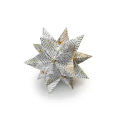 Bascetta-Stern, ca. 12 cm, Buch-Optik mit Gold und Goldperlen, Aufhängeschlaufe in Gold, Origami Faltstern