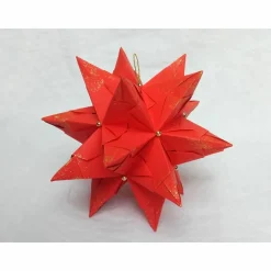 Bascetta-Stern, ca. 12 cm, Rot mit Gold und Goldperlen, Aufhängeschlaufe in Gold, Weihnachtsstern, Origami Faltster