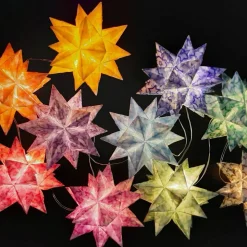 Bascettasterne Stern im Stern – 10 transparente/bunte Deko-Sterne aus Transparentpapier, 7,5cm, individuell wählbar