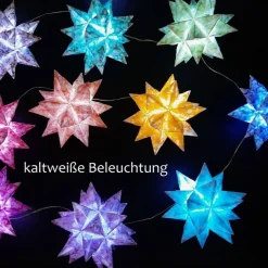 Bascettasterne Stern im Stern – 10 transparente/bunte Deko-Sterne aus Transparentpapier, 7,5cm, individuell wählbar