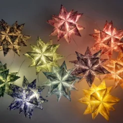 Bascettasterne Stern im Stern – 10 transparente/bunte Deko-Sterne aus Transparentpapier, 7,5cm, individuell wählbar