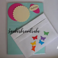 Bastelset Einladung Kommunion Regenbogen Schmetterlinge -  DIY Karten auch für Taufe und Kommunion
