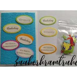 Bastelset Einladungskarten für Taufe, Kommunion oder Konfirmation Regenbogenfische im Meer