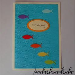 Bastelset Einladungskarten für Taufe, Kommunion oder Konfirmation Regenbogenfische im Meer