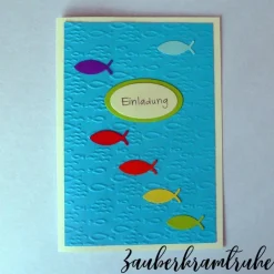 Bastelset Einladungskarten für Taufe, Kommunion oder Konfirmation Regenbogenfische im Meer