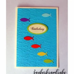 Bastelset Einladungskarten für Taufe, Kommunion oder Konfirmation Regenbogenfische im Meer