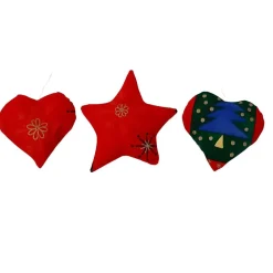 Baumschmuck 3er Set, Herz, Stern, rot