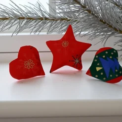 Baumschmuck 3er Set, Herz, Stern, rot