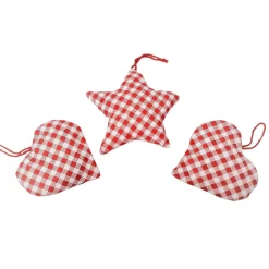 Baumschmuck 3er Set, Stern und Herzen rot kariert