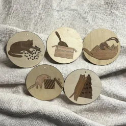 Baumschmuck Katzen - Anhänger aus Echtholz