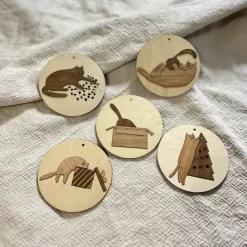 Baumschmuck Katzen - Anhänger aus Echtholz