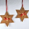 Baumschmuck Stern aus Korkstoff mit Glitzer – Geschenkanhänger & Mitbringsel, handgenäht, Unikat, 13 cm