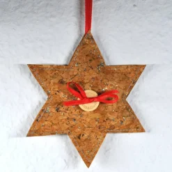 Baumschmuck Stern aus Korkstoff mit Glitzer – Geschenkanhänger & Mitbringsel, handgenäht, Unikat, 13 cm