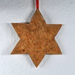 Baumschmuck Stern aus Korkstoff mit Glitzer – Geschenkanhänger & Mitbringsel, handgenäht, Unikat, 13 cm