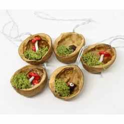 Baumschmuck Walnuss Eule und Fliegenpilz 5 Stück je Set 4.38 EURO/Stück Weihnachtsbaumschmuck handgemacht holz Nussschal