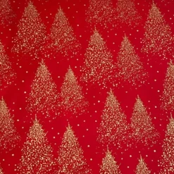 Baumwolle - goldene Weihnachstbäume auf Rot - 50cm