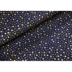 Baumwollgewebe, dunkelblau, bedruckt mit "goldenen" Sternen, 140 cm breit, Meterware, Preis pro 0,5 lfdm