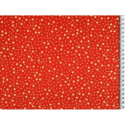 Baumwollgewebe, rot, bedruckt mit "goldenen" Sternen, 140 cm breit, Meterware, Preis pro 0,5 lfdm