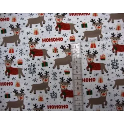 Baumwolljersey HOHOHO Rentiere weiß – Weihnachtsstoff Meterware für Kleidung & Accessoires