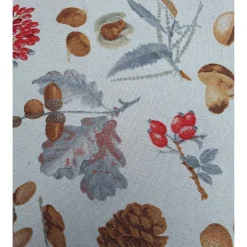 Baumwollstoff mit Herbstmotiven, Dekostoff, Breite 1,40 m, Meterware, natur,  beige, grau, rot, Fliegenpilz, Nüsse