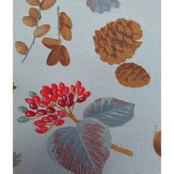 Baumwollstoff mit Herbstmotiven, Dekostoff, Breite 1,40 m, Meterware, natur,  beige, grau, rot, Fliegenpilz, Nüsse