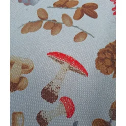 Baumwollstoff mit Herbstmotiven, Dekostoff, Breite 1,40 m, Meterware, natur,  beige, grau, rot, Fliegenpilz, Nüsse