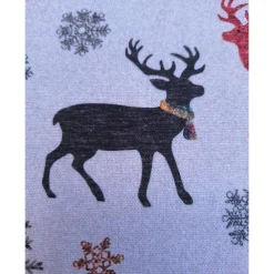 Baumwollstoff mit Hirsch,Schneeflocken,Tannen,Weihnachtsstoff, Breite 1,40 m, Meterware, natur, braun, rot, grau, grün