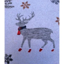 Baumwollstoff mit Hirsch,Schneeflocken,Tannen,Weihnachtsstoff, Breite 1,40 m, Meterware, natur, braun, rot, grau, grün