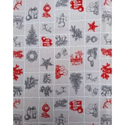 Baumwollstoff mit Weihnachtsmotiven, Weihnachtsstoff, Breite 1,40 m, Meterware, natur rot, grau, weiß
