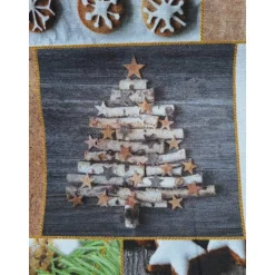 Baumwollstoff mit Weihnachtsmotiven, Weihnachtsstoff, Breite 1,40 m, Meterware, braun, beige, wieß, grün