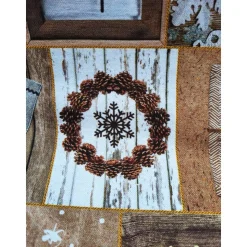 Baumwollstoff mit Weihnachtsmotiven, Weihnachtsstoff, Breite 1,40 m, Meterware, braun, beige, wieß, grün