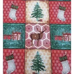 Baumwollstoff mit Weihnachtsmotiven, Weihnachtsstoff, Patchworkstoff, Breite 1,12 m, Meterware, beige, rot, grün