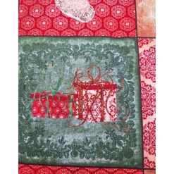 Baumwollstoff mit Weihnachtsmotiven, Weihnachtsstoff, Patchworkstoff, Breite 1,12 m, Meterware, beige, rot, grün