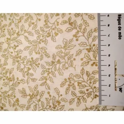 Baumwollstoff natur mit Mistel in Gold,Weihnachtsstoff, Meterware, Winterstoff, Breite 1,40 m, 100% Baumwolle