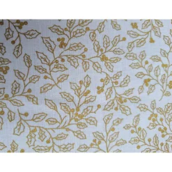 Baumwollstoff natur mit Mistel in Gold,Weihnachtsstoff, Meterware, Winterstoff, Breite 1,40 m, 100% Baumwolle