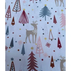 Baumwollstoff, Weihnachtsstoff, Tannenbaum, Rentier, 0,5x1,45m, Meterware, natur, beige, altrosa, petrol,gold