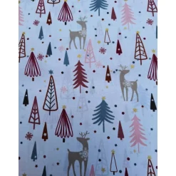 Baumwollstoff, Weihnachtsstoff, Tannenbaum, Rentier, 0,5x1,45m, Meterware, natur, beige, altrosa, petrol,gold