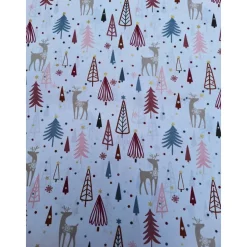 Baumwollstoff, Weihnachtsstoff, Tannenbaum, Rentier, 0,5x1,45m, Meterware, natur, beige, altrosa, petrol,gold