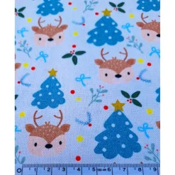 Baumwollstoff, Weihnachtsstoff, Tannenbaum, Rentier, Breite 1,40 m, Meterware, natur, mint