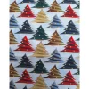 Baumwollstoff, Weihnachtsstoff, Tannenbäume mit Kugeln, 0,5x1,40m, Meterware, natur, rot, grün, braun, rauchblau