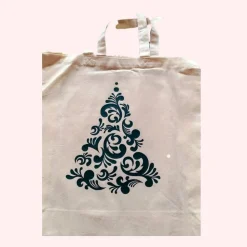 Baumwoll-Tasche mit weihnachtlichen Motiven und langen Henkel