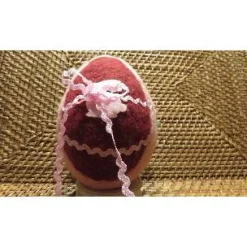 Befüllbares Osterei aus Styropor und Filzwolle, Weinrot/ Rosa